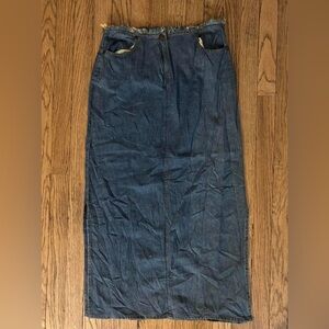 vintage distressed denim maxi skirt
